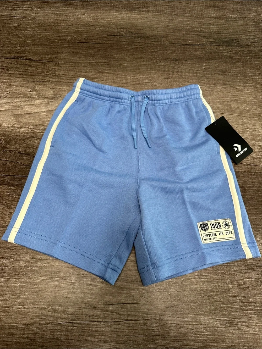 Converse Light Blue Kids Shorts with Cream Side Stripes